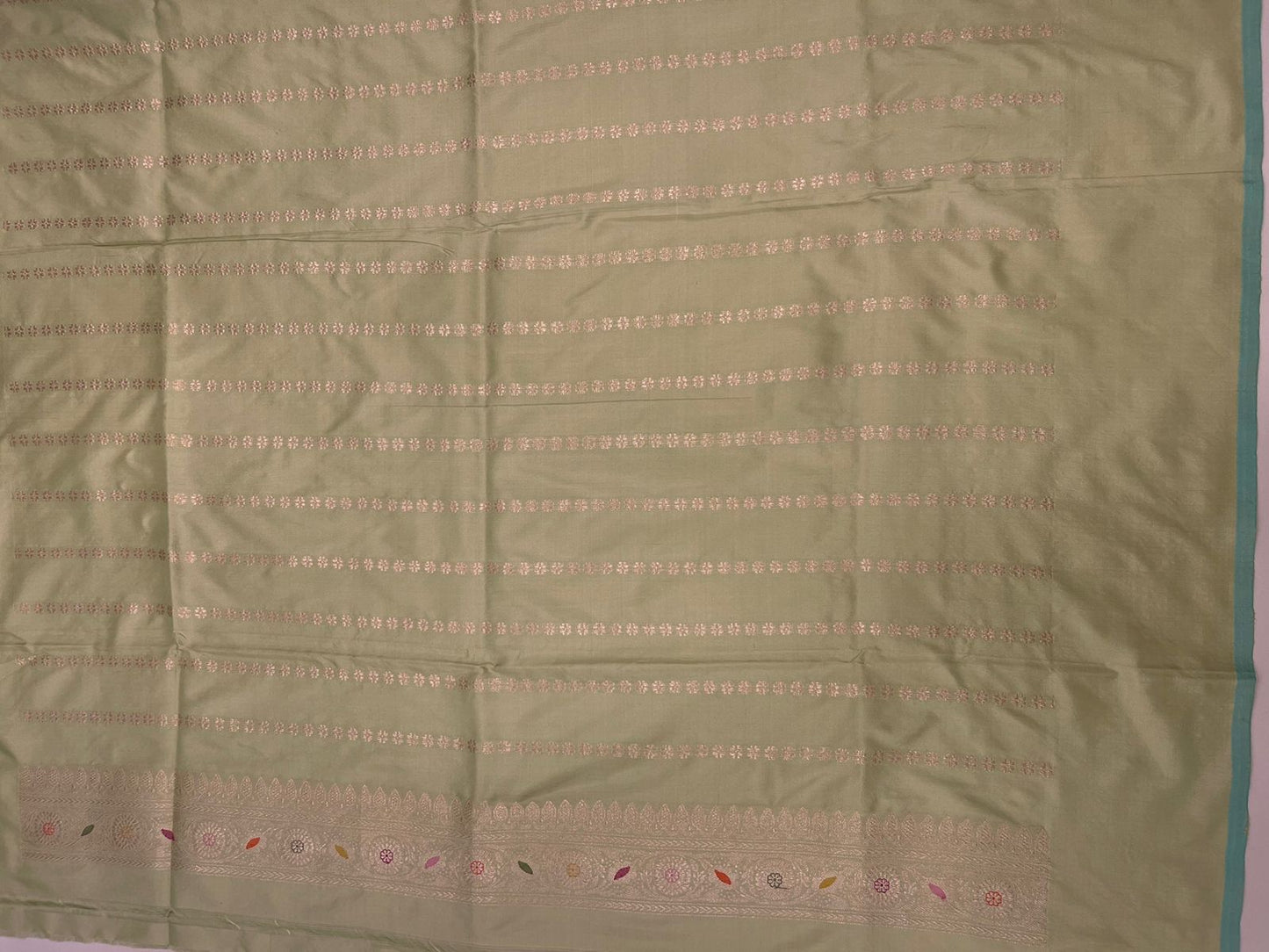 Faishana Pure Handloom Katan Silk Pista Green Jangla Meenakari with Kadhwa Border and Pista Blouse Banarasi Saree