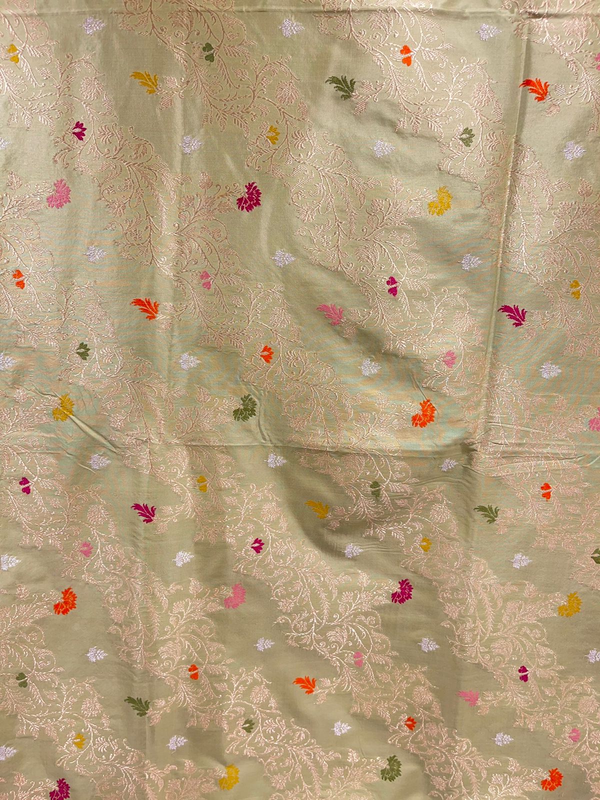 Faishana Pure Handloom Katan Silk Pista Green Jangla Meenakari with Kadhwa Border and Pista Blouse Banarasi Saree
