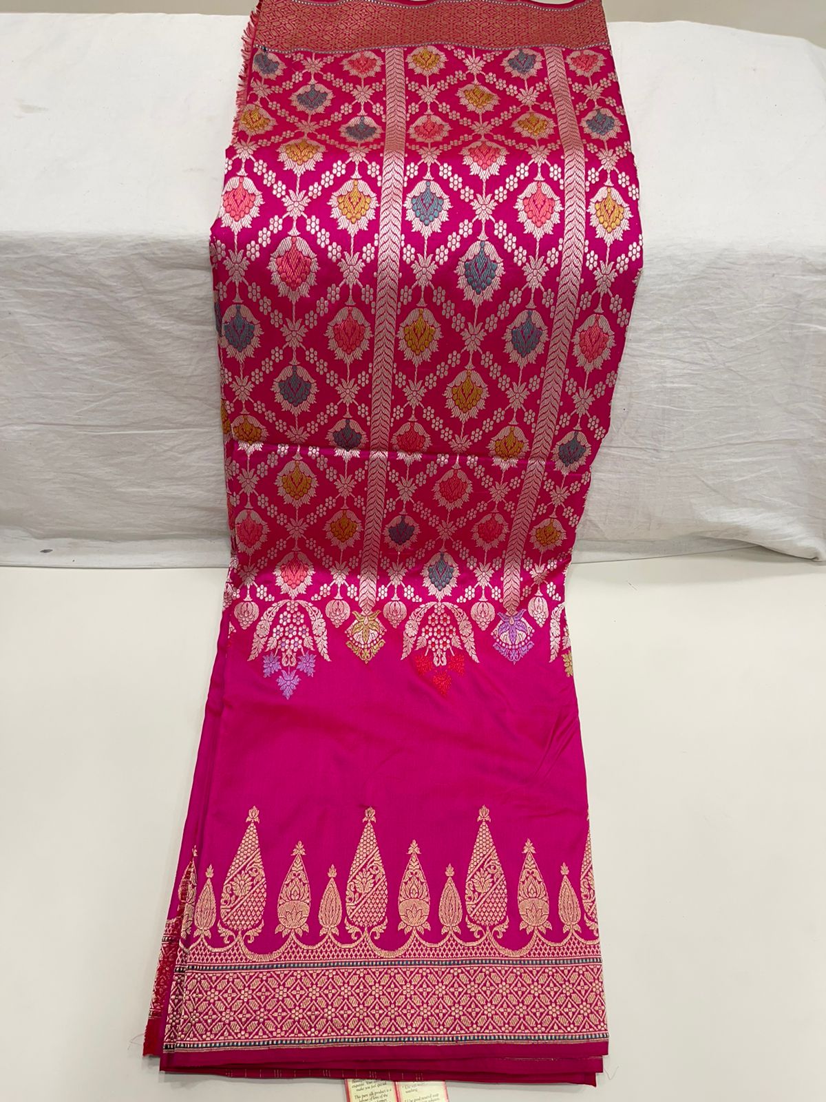 Faishana Presents Pure Handloom Katan Silk Pink Kadhwa Tilfi Meenakari Stripe Jaal Kadhwa Border and Pink Blouse Saree