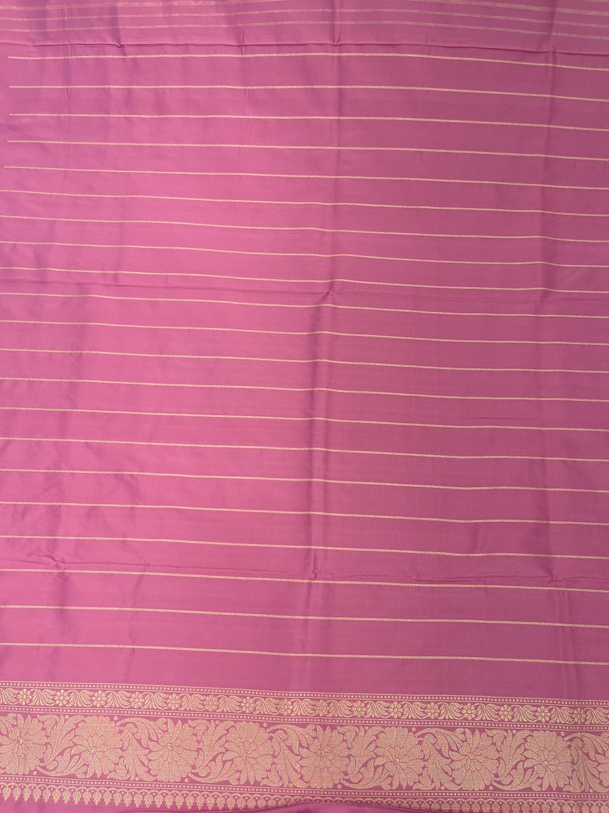 Faishana Pure Handloom Katan Silk Baby Pink Multicolor Rang kaat with Kadhwa Anchal Zari Border and Pink Stripe Blouse