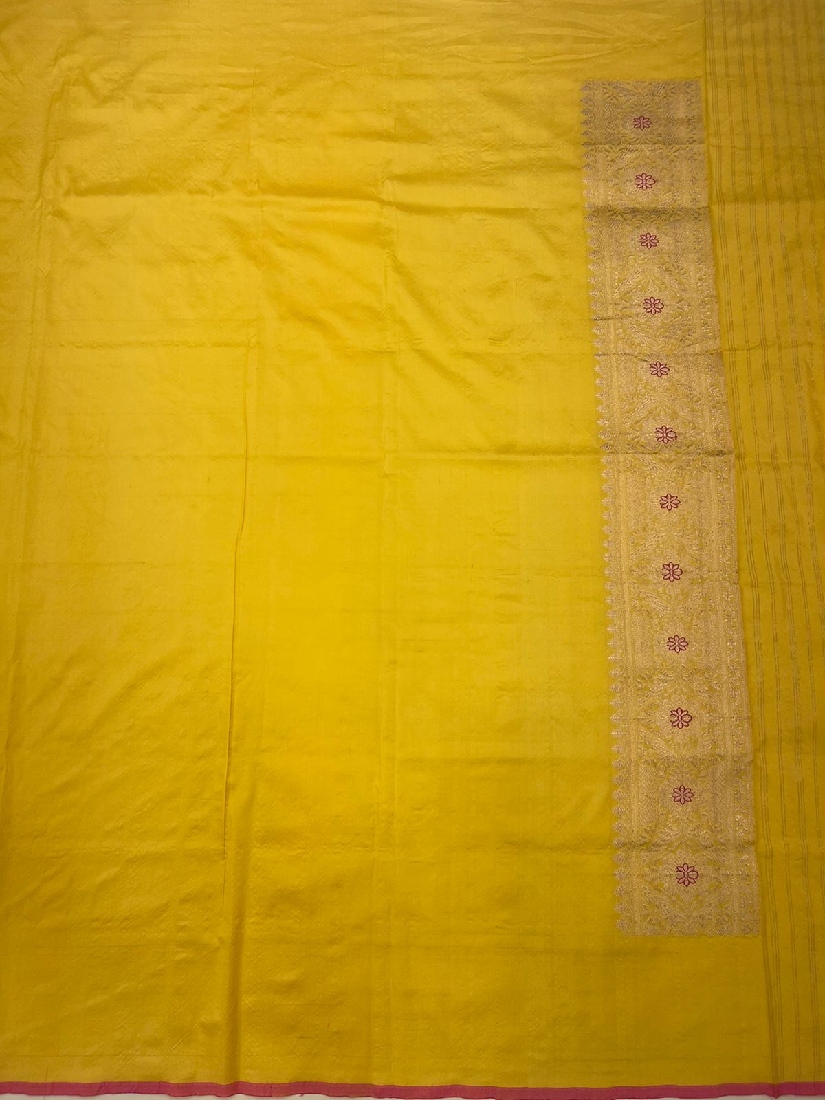 Faishana Pure Silk Handloom Katan Yellow Kadhwa Jangla Mina Jaal with Kadhwa Zari Border and Yellow Mina Blouse