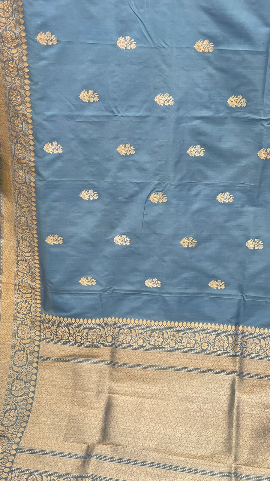 Faishana Pure Handloom Sky Blue Katan Silk Kadhwa Sona Rupa Booti with Kadhwa Anchal Zari border and Sky Blue Blouse