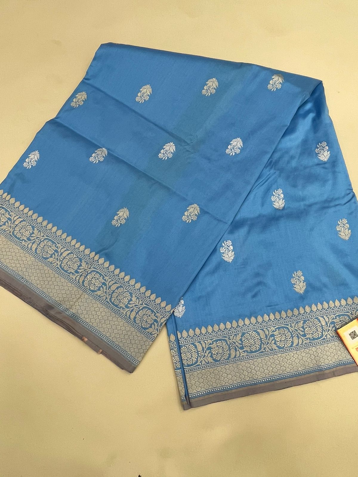 Faishana Pure Handloom Sky Blue Katan Silk Kadhwa Sona Rupa Booti with Kadhwa Anchal Zari border and Sky Blue Blouse