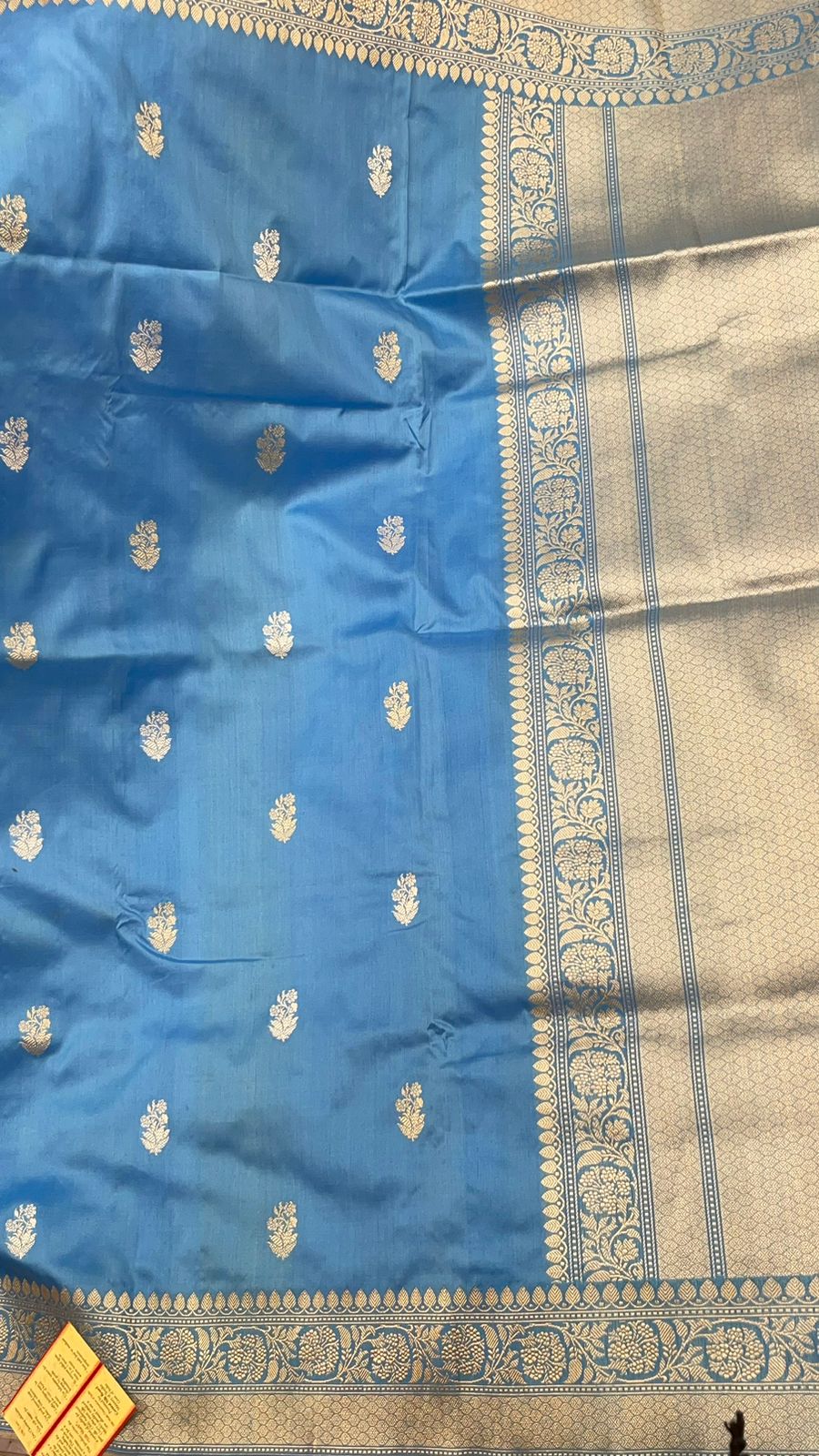 Faishana Pure Handloom Sky Blue Katan Silk Kadhwa Sona Rupa Booti with Kadhwa Anchal Zari border and Sky Blue Blouse