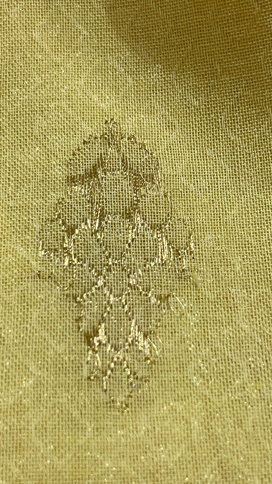 Faishana Pure Handloom Lime Yellow Cotton Banarasi Saree with Kadhwa Golden Silver Booti Border and Beige Kadhwa Blouse