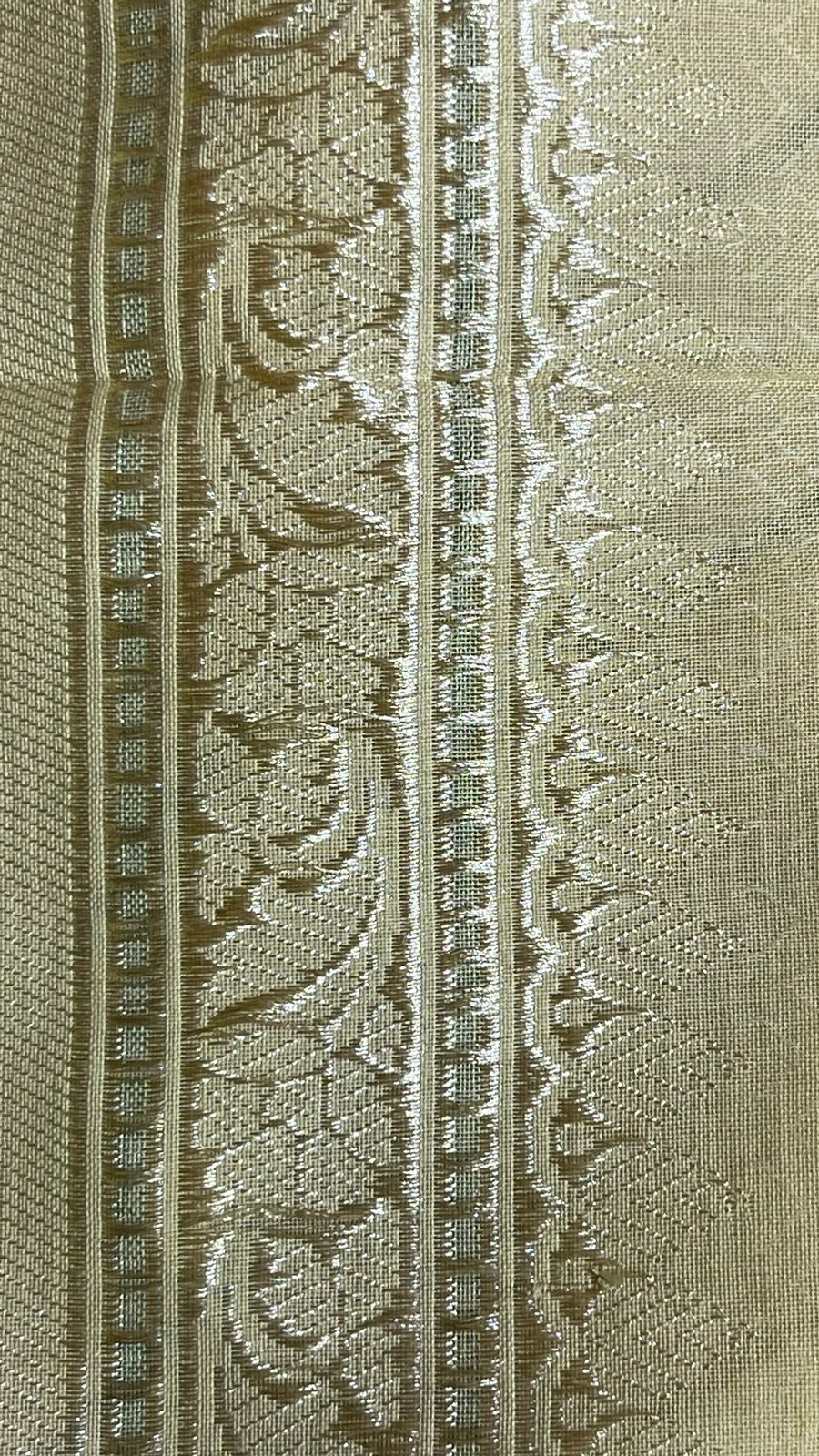 Faishana Pure Handloom Lime Yellow Cotton Banarasi Saree with Kadhwa Golden Silver Booti Border and Beige Kadhwa Blouse