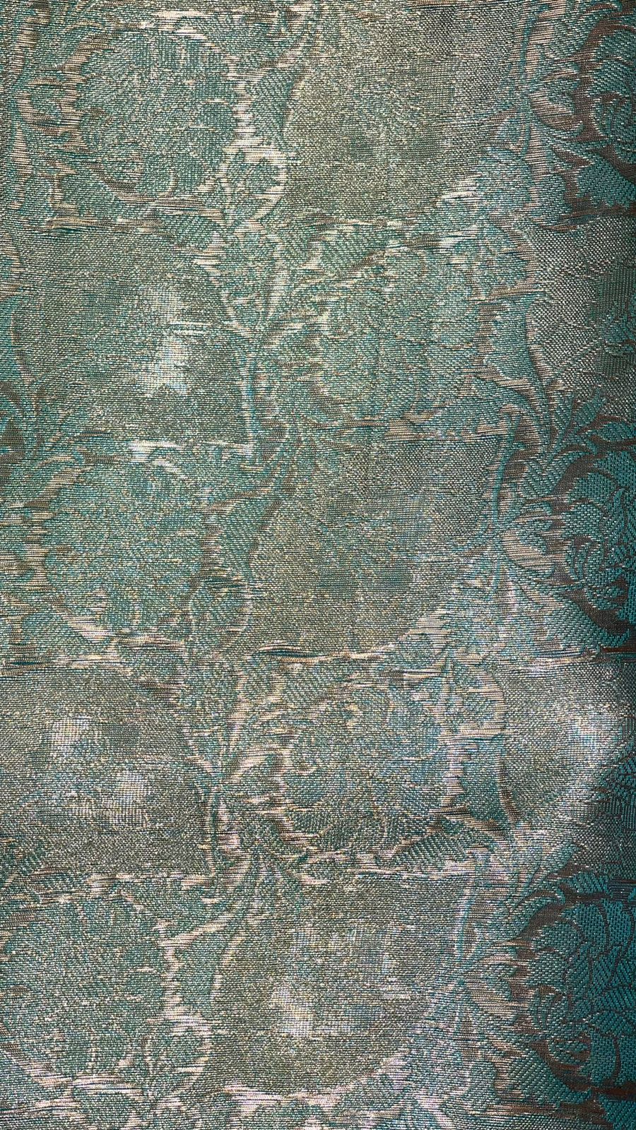 Faishana Pure Silk Handloom Seagreen Organza Antique Golden Zari Boota with Kadiyal Zari Anchal with Banarasi Broad Border and Seagreen Blouse