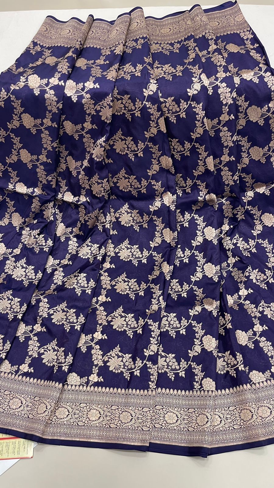 Faishana Pure Silk Handloom Uppada Navy Blue with Silver Zari Kadhwa Jaal Rich Pallu and Kadhwa Blouse Banarasi Saree