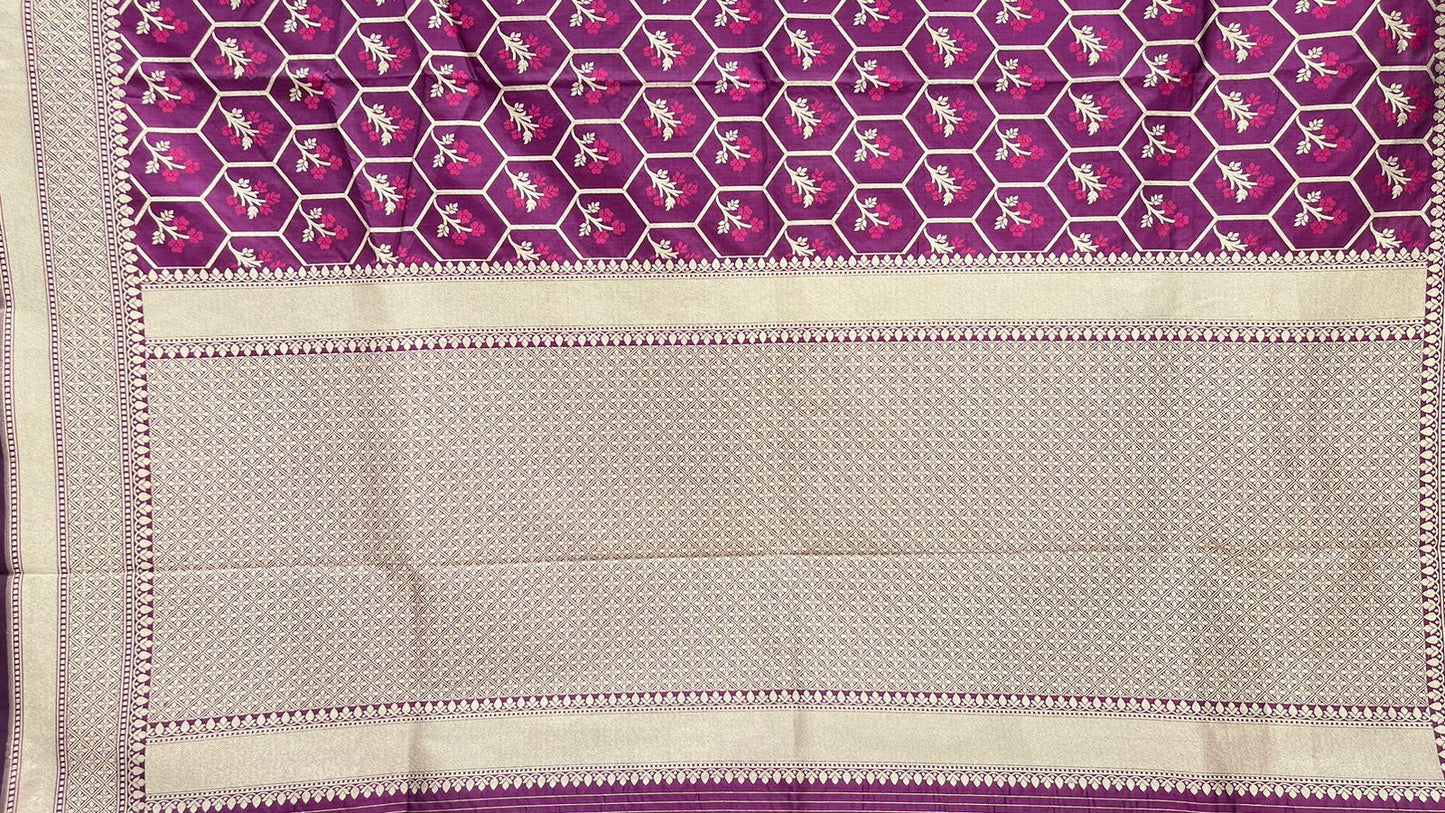 Faishana Presents Pure Handloom Magenta Uppada Silk Floral Pink Meena Jaal Design with Magenta Kadhwa Blouse Saree