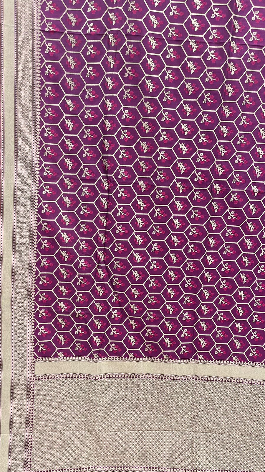 Faishana Presents Pure Handloom Magenta Uppada Silk Floral Pink Meena Jaal Design with Magenta Kadhwa Blouse Saree