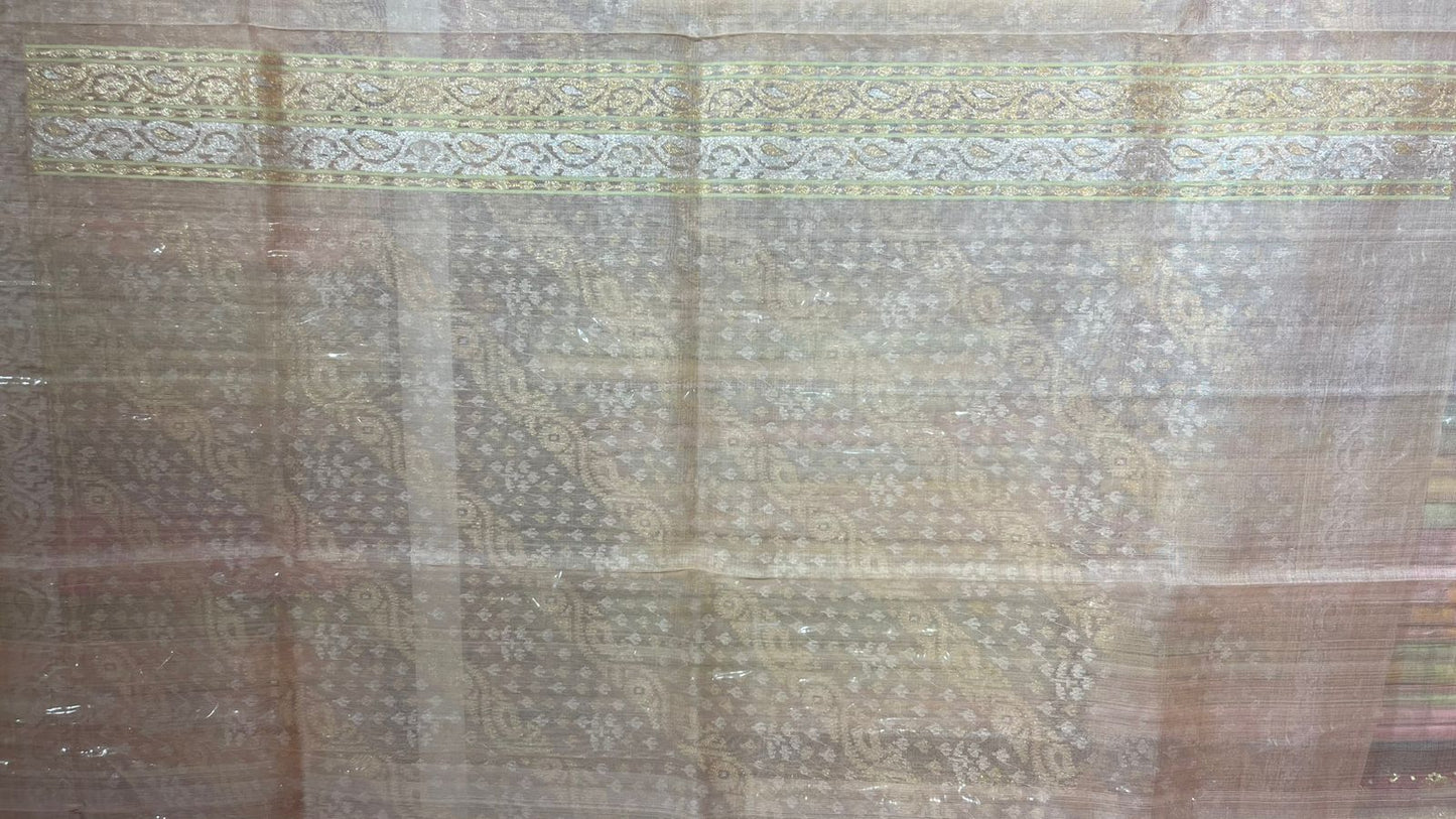 Faishana Pure Silk Handloom Kora Organza Real Zari Kadhwa Aada Booti with Beige Kadhwa Blouse Banarasi Saree