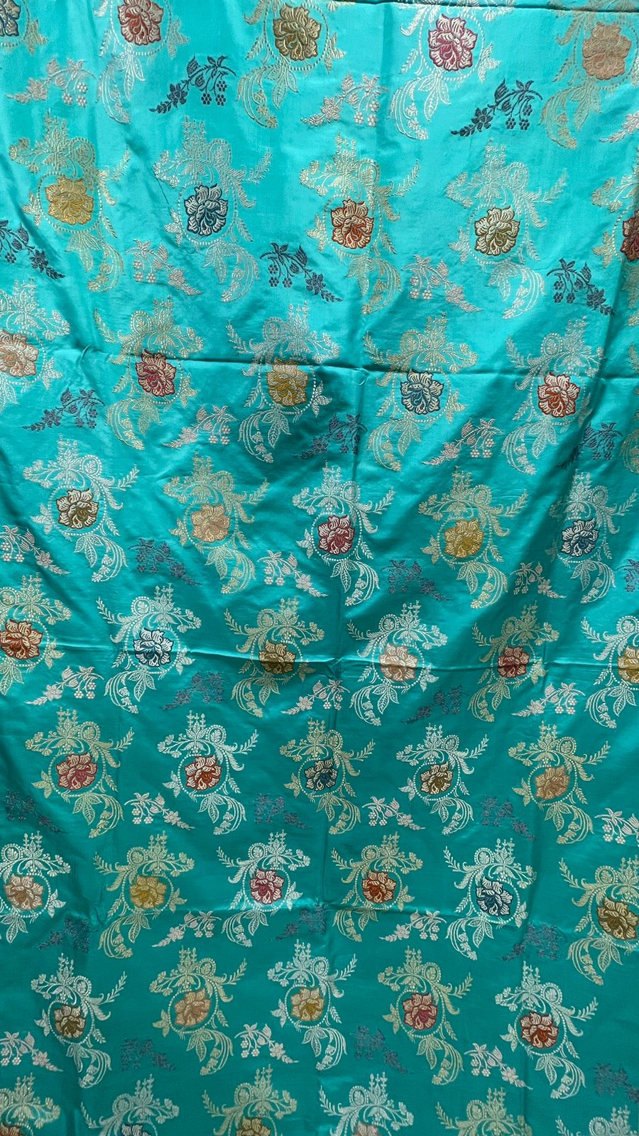 Seagreen Splendor: Faishana Pure Handloom Katan Silk Minakari Kadhwa Floral Jaal Zari Banarasi Border Self-Design Anchal and Sea green Stripe Blouse