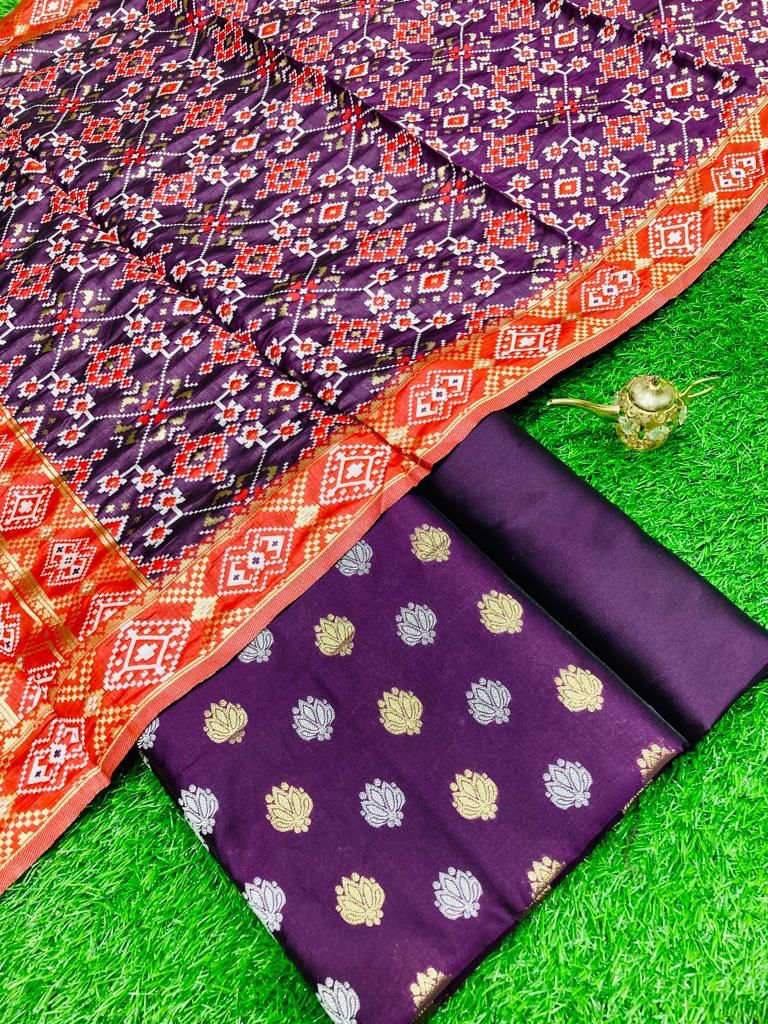 Purple Katan Silk Silver Gold Zari With Patola Weave Dupatta 700SKL_KS15