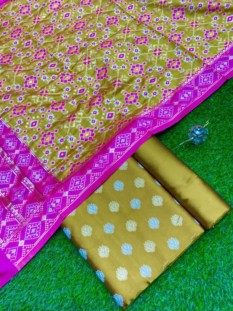 Mustard Yellow Katan Silk Silver Gold Zari With Patola Weave Dupatta 700SKL_KS18