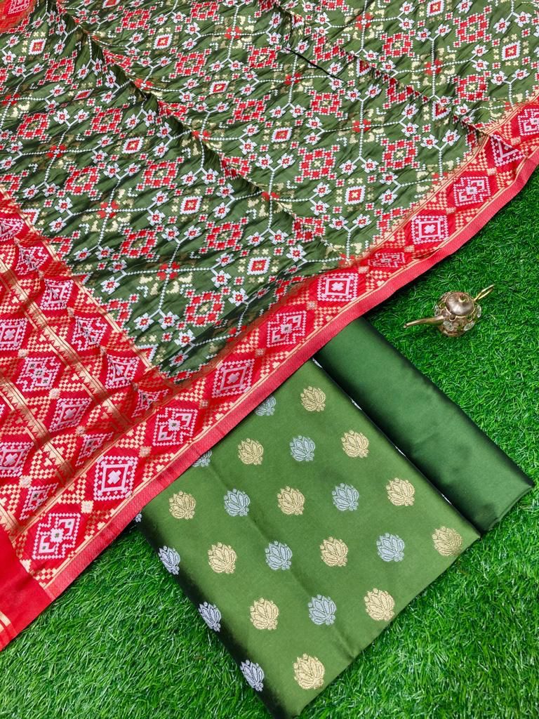 Mehndi Green Katan Silk Silver Gold Zari With Patola Weave Dupatta 700SKL_KS20