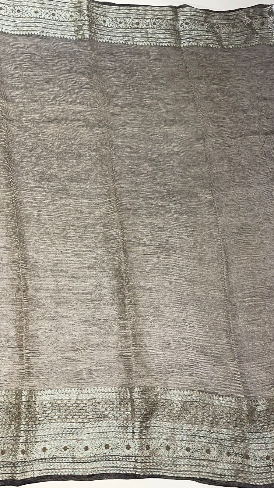 Ravishing Elegance: Faishana Pure Silk Handloom Black Crush Tissue Zari Floral Booti Saree with Zari Border Paired with Stunning Black Blouse Piece