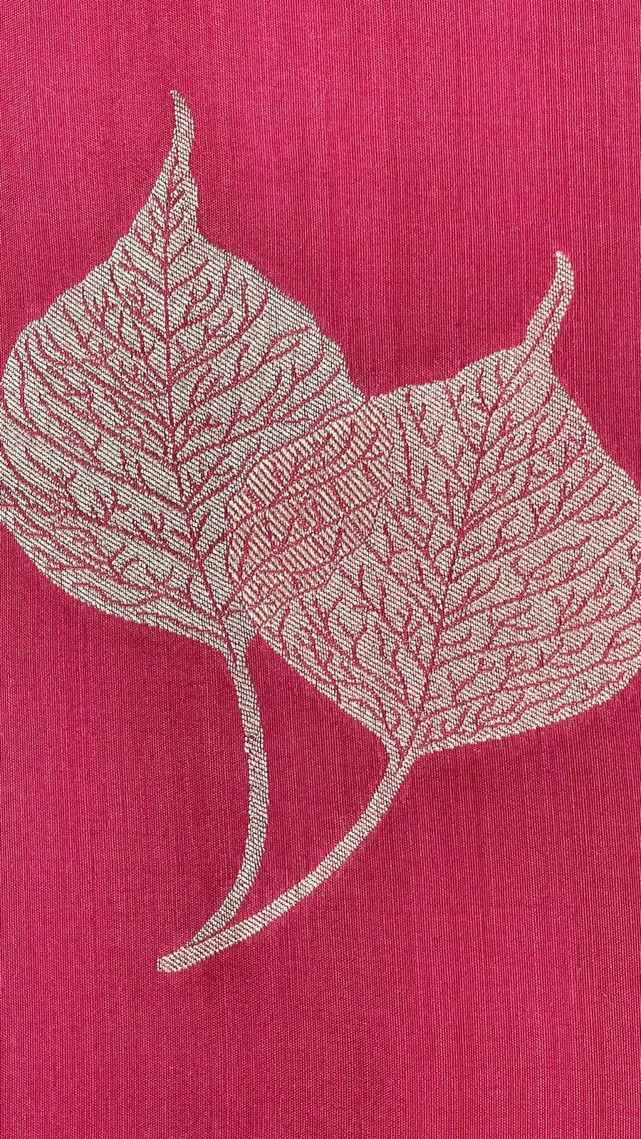 Faishana Presents Baby Pink Tussar Silk Floral Sona Rupa Leaf Boota with Contrast Blue Banarasi Pallu Zari Border and Blue Blouse