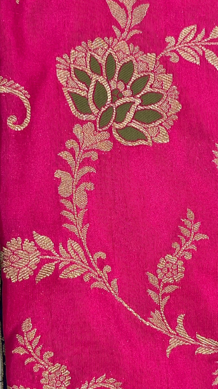 Faishana Presents Magenta Dupion Silk Floral Mina Zari Jaal with Contrast Navy Blue Paithani Mina Zari Pallu Zari Border and Navy Blue Blouse