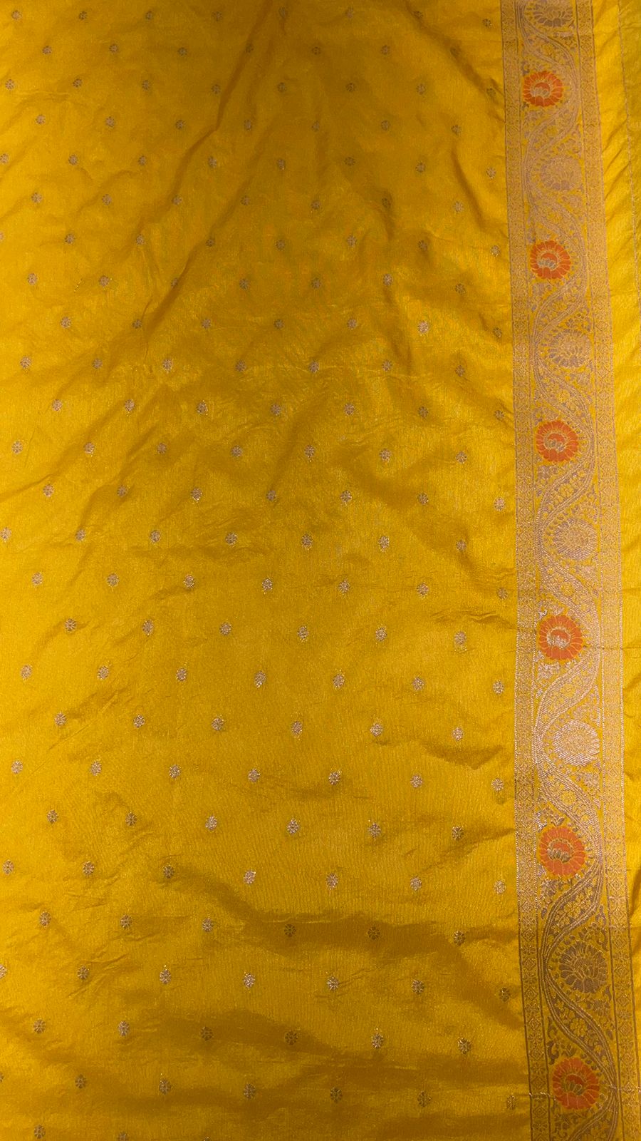 Faishana Presents Navy Blue Dupion Silk Floral Mina Zari Jaal with Contrast Yellow Paithani Mina Zari Pallu Zari Border and Yellow Blouse