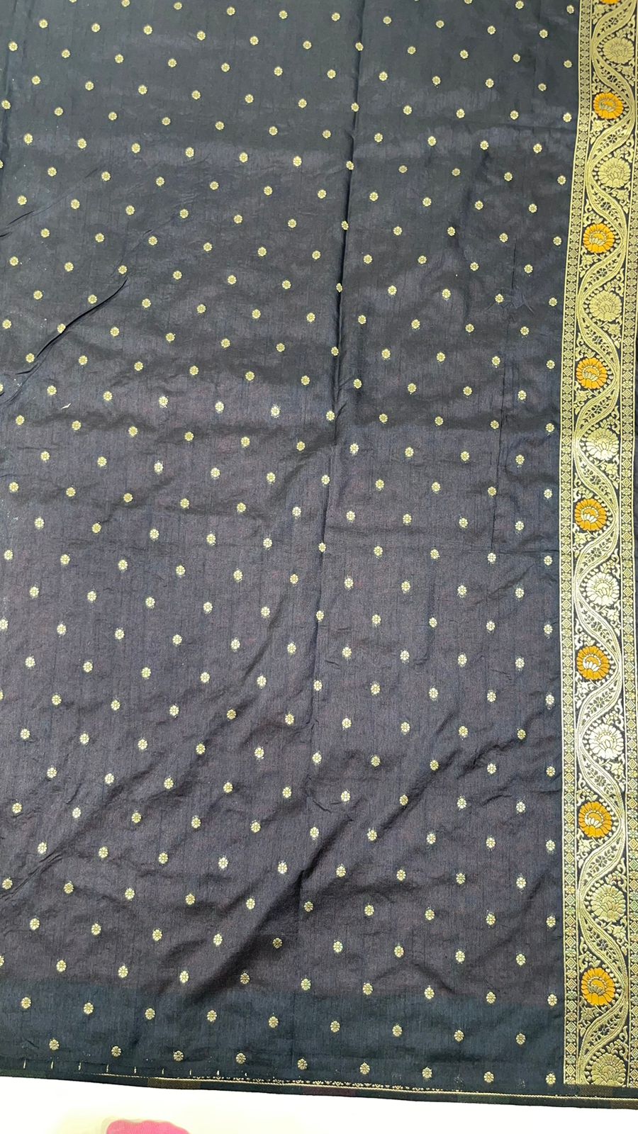 Faishana Presents Red Dupion Silk Floral Mina Zari Jaal with Contrast Black Paithani Mina Zari Pallu Zari Border and Black Blouse