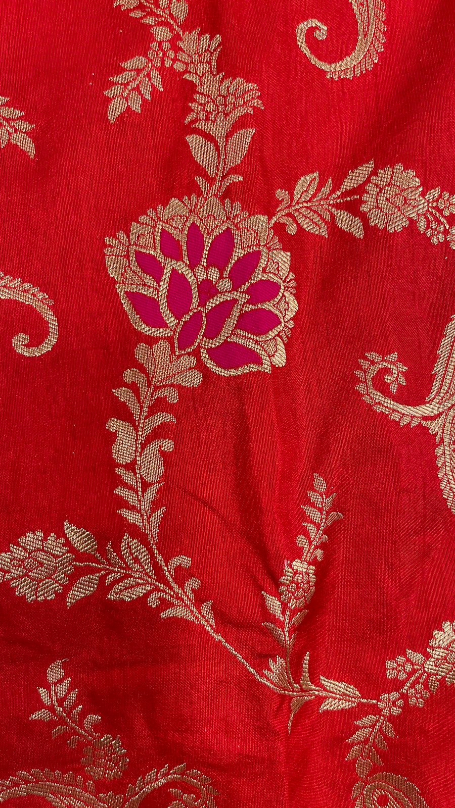 Faishana Presents Red Dupion Silk Floral Mina Zari Jaal with Contrast Black Paithani Mina Zari Pallu Zari Border and Black Blouse
