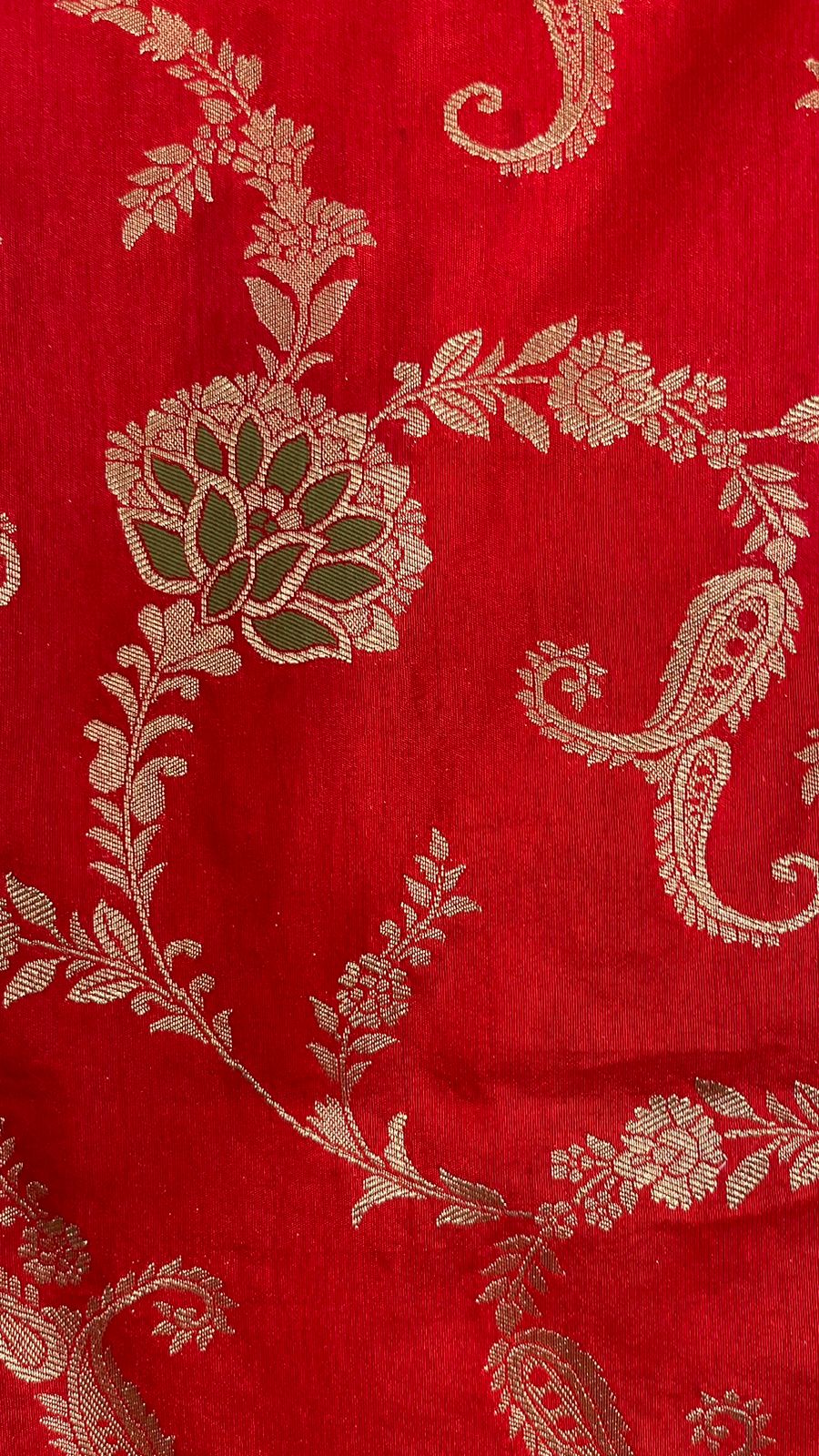 Faishana Presents Red Dupion Silk Floral Mina Zari Jaal with Contrast Black Paithani Mina Zari Pallu Zari Border and Black Blouse