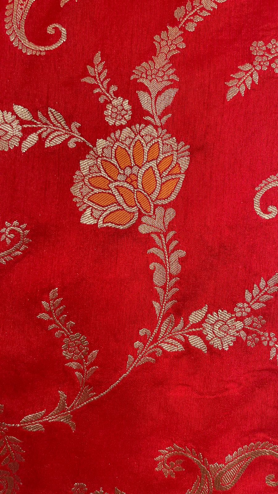 Faishana Presents Red Dupion Silk Floral Mina Zari Jaal with Contrast Black Paithani Mina Zari Pallu Zari Border and Black Blouse