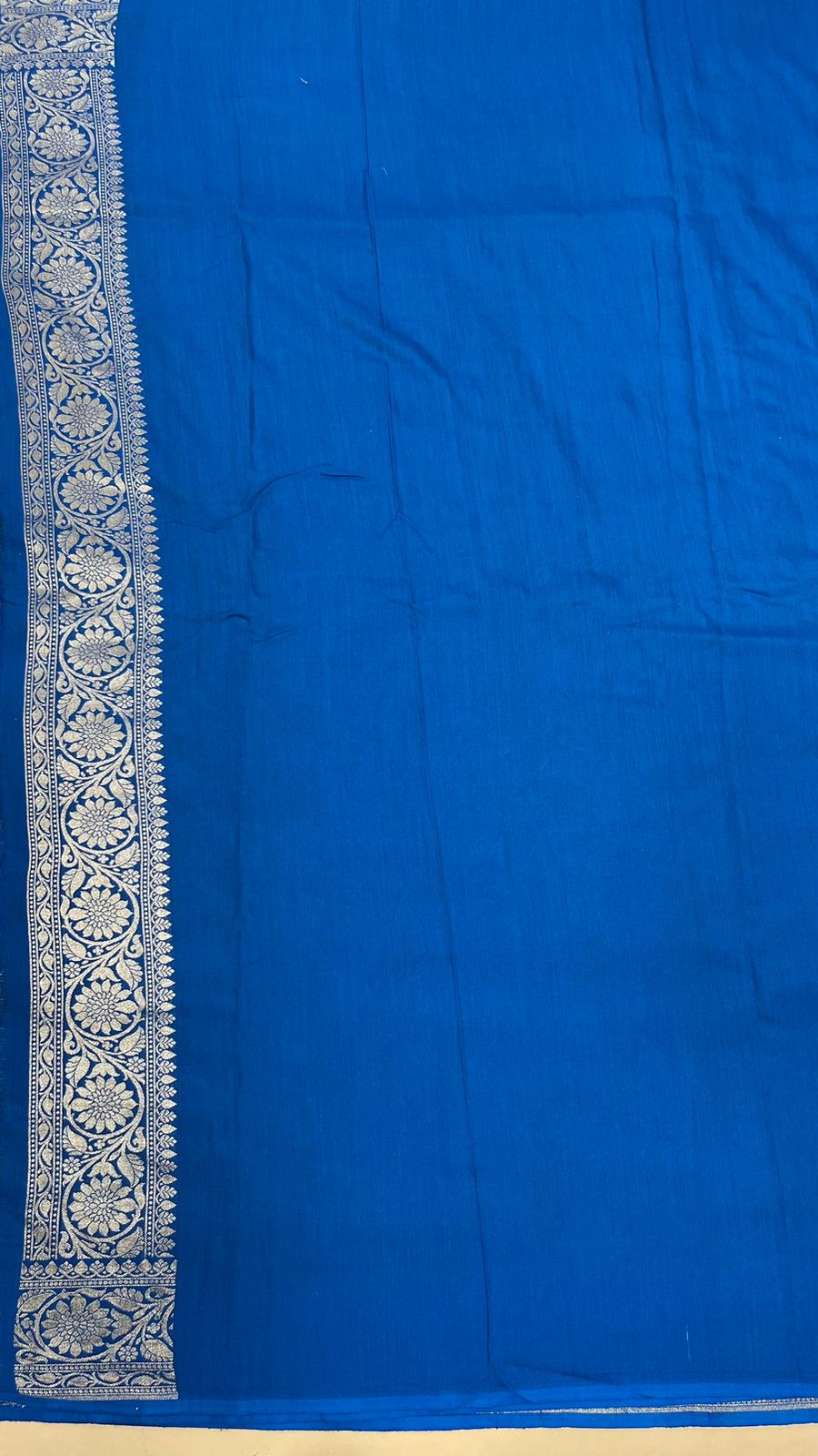 Faishana Presents Yellow Tussar Silk Handpainted Floral Zari Jaal with Contrast Blue Banarasi Floral Jaal Pallu Zari Border and Blue Blouse