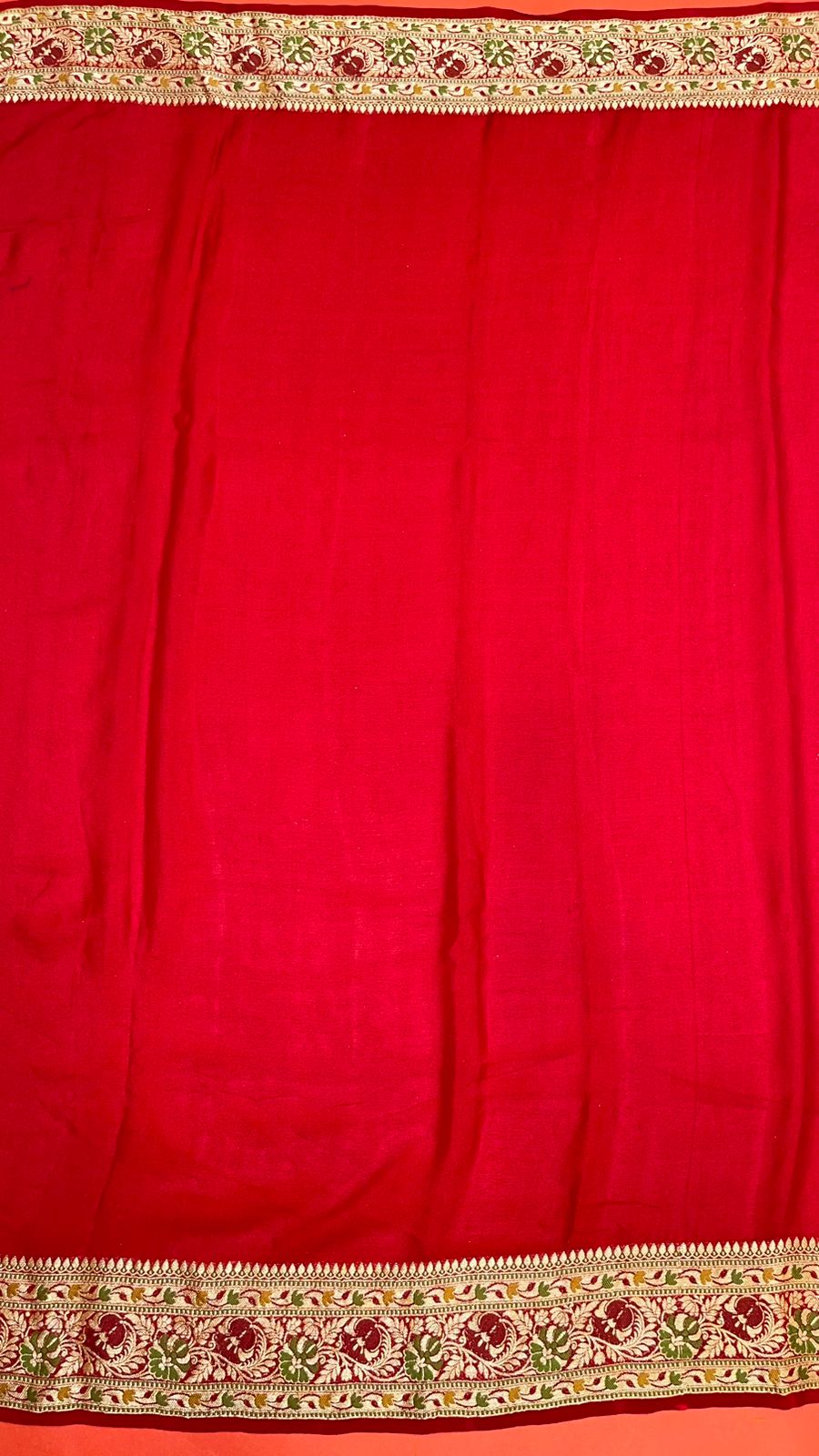 Faishana Presents Handloom Red Chiffon Resham Mina Zari Booti Kadiyal Anchal with Banarasi Mina Border and Red Blouse