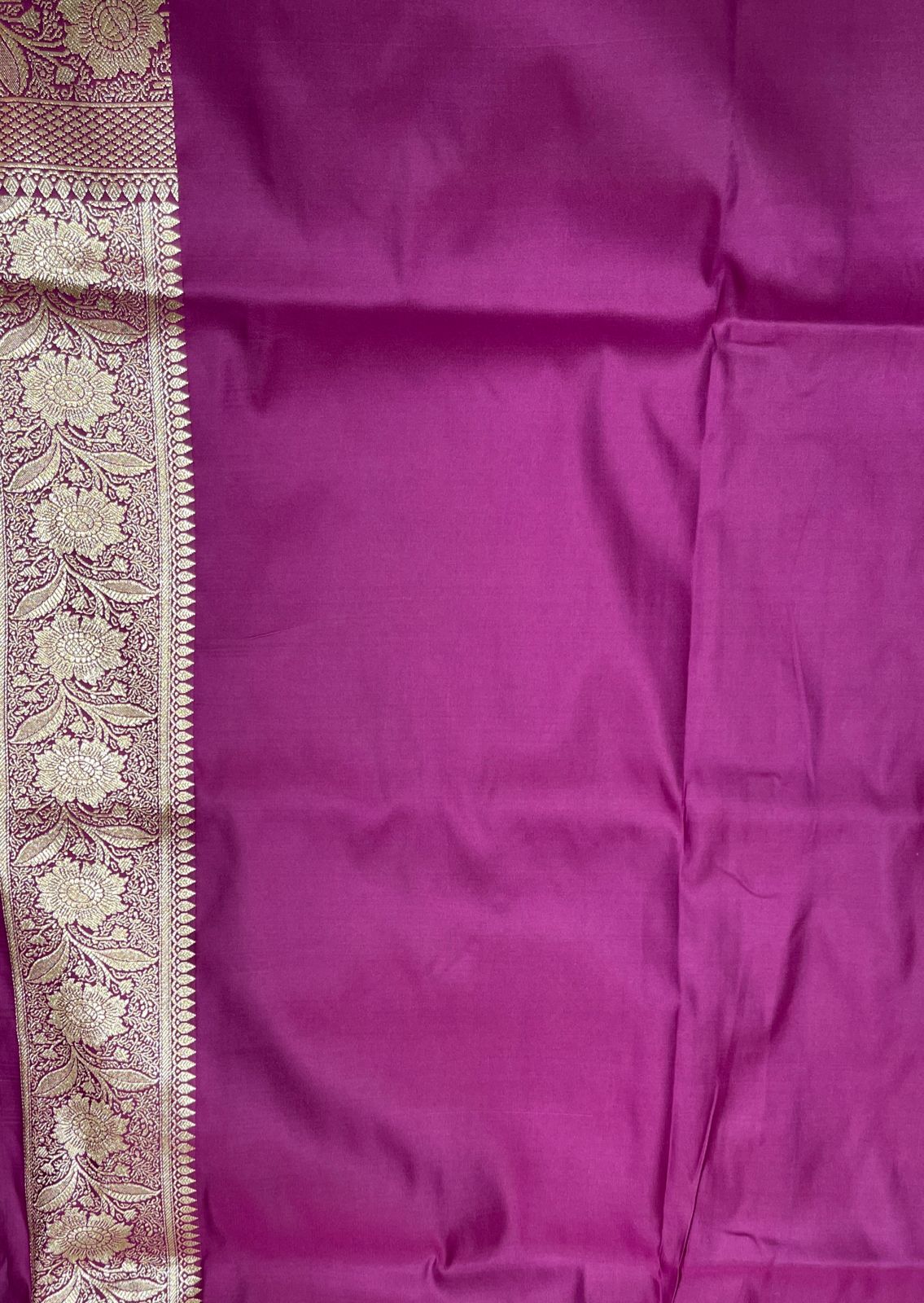 Faishana Presents Orange Satin Silk Floral Zari Booti with Contrast Purple 2D Silver Zari Border with Purple Blouse