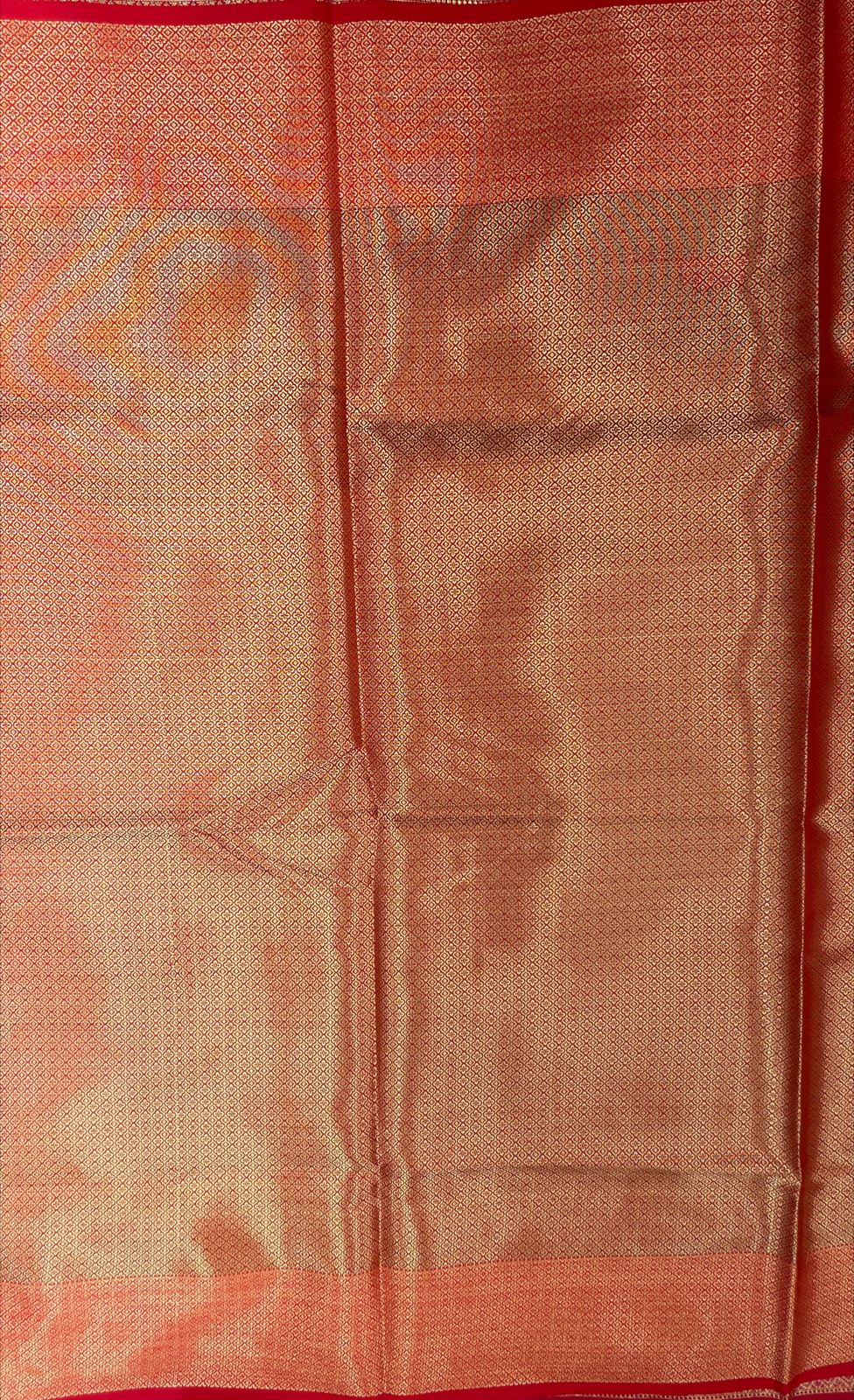 Faishana Presents Magenta Plain Satin Silk with Contrast Red Zari Border and Red Blouse Banarasi saree