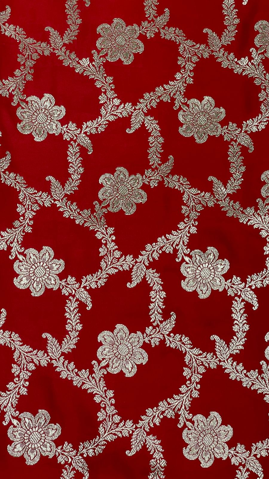 Faishana Presents Red Satin Silk Silver Zari Boota Jaal with Silver Zari Border saree and Red Blouse