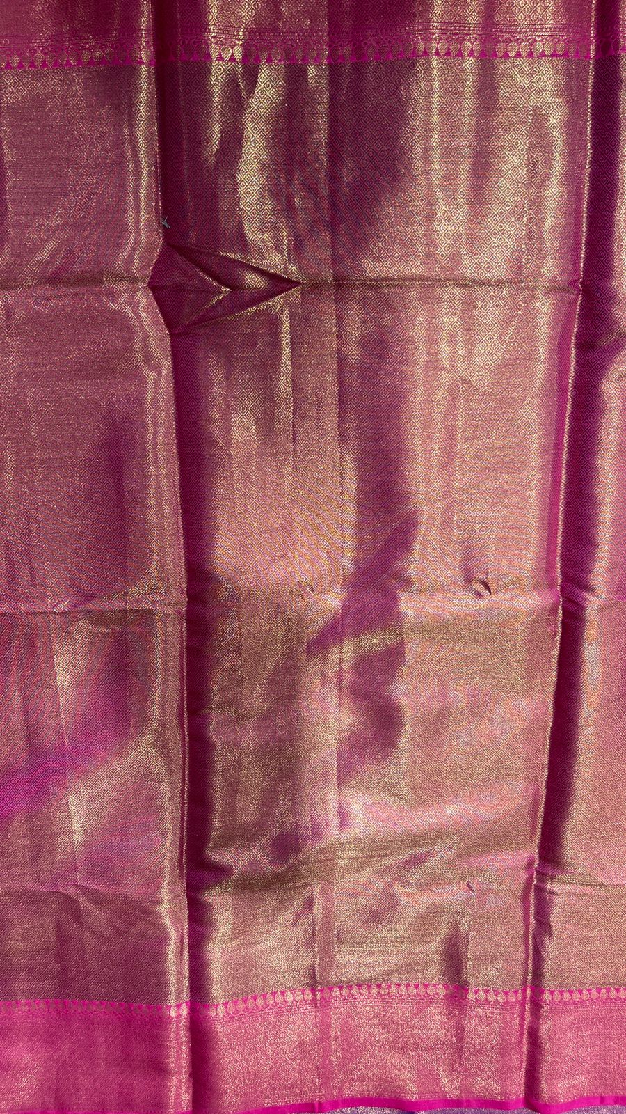 Faishana Presents Blue Kanjivaram Silk Golden Zari Boota with Contrast Magenta Lachha Zari Border and Magenta Blouse