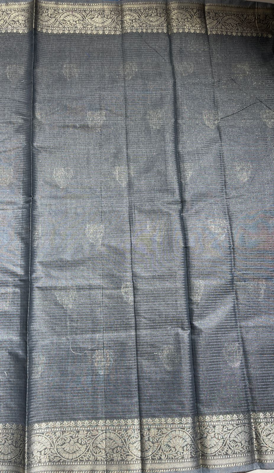 Faishana Presents Grey Cotton Masrise Floral Silver Zari Booti with Self Silver Zari Border and Grey Blouse