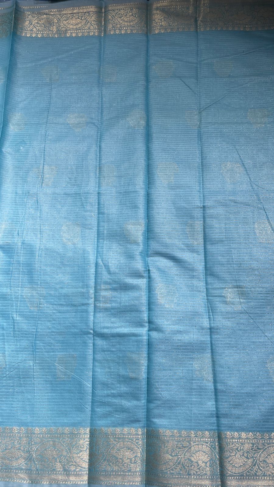 Faishana Presents Sky Blue Cotton Masrise Floral Silver Zari Booti with Self Silver Zari Border and Sky Blue Blouse