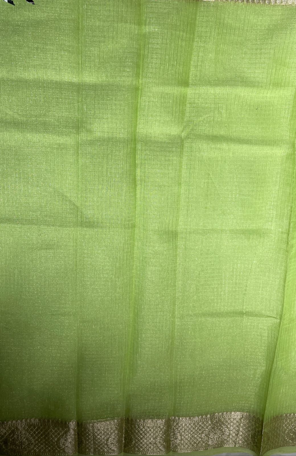 Faishana Presents Pista Green Supernet Banarasi Tissue Silver Zari Stripe and Silver Floral Zari Border with Stripe Pista Green Blouse Banarasi Saree
