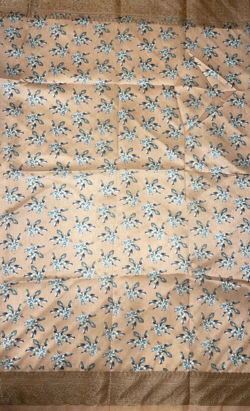 Faishana Presents Grey Warm Silk Digital Print Floral Jaal Copper Zari Skirt Border Banarasi Saree with Light Brown Floral Print Booti Blouse