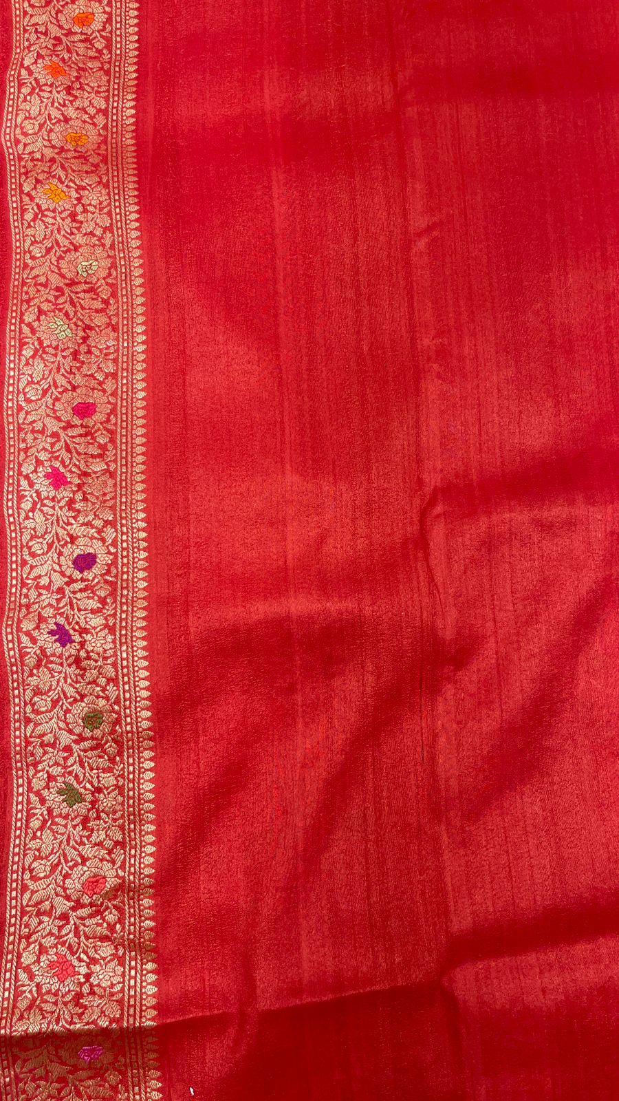 Faishana Pure Handloom Orange Tussar Silk Tilfi Zari Minakari Jaal Kadhwa Weave Minakari Pallu Banarasi Saree with Orange Blouse Piece