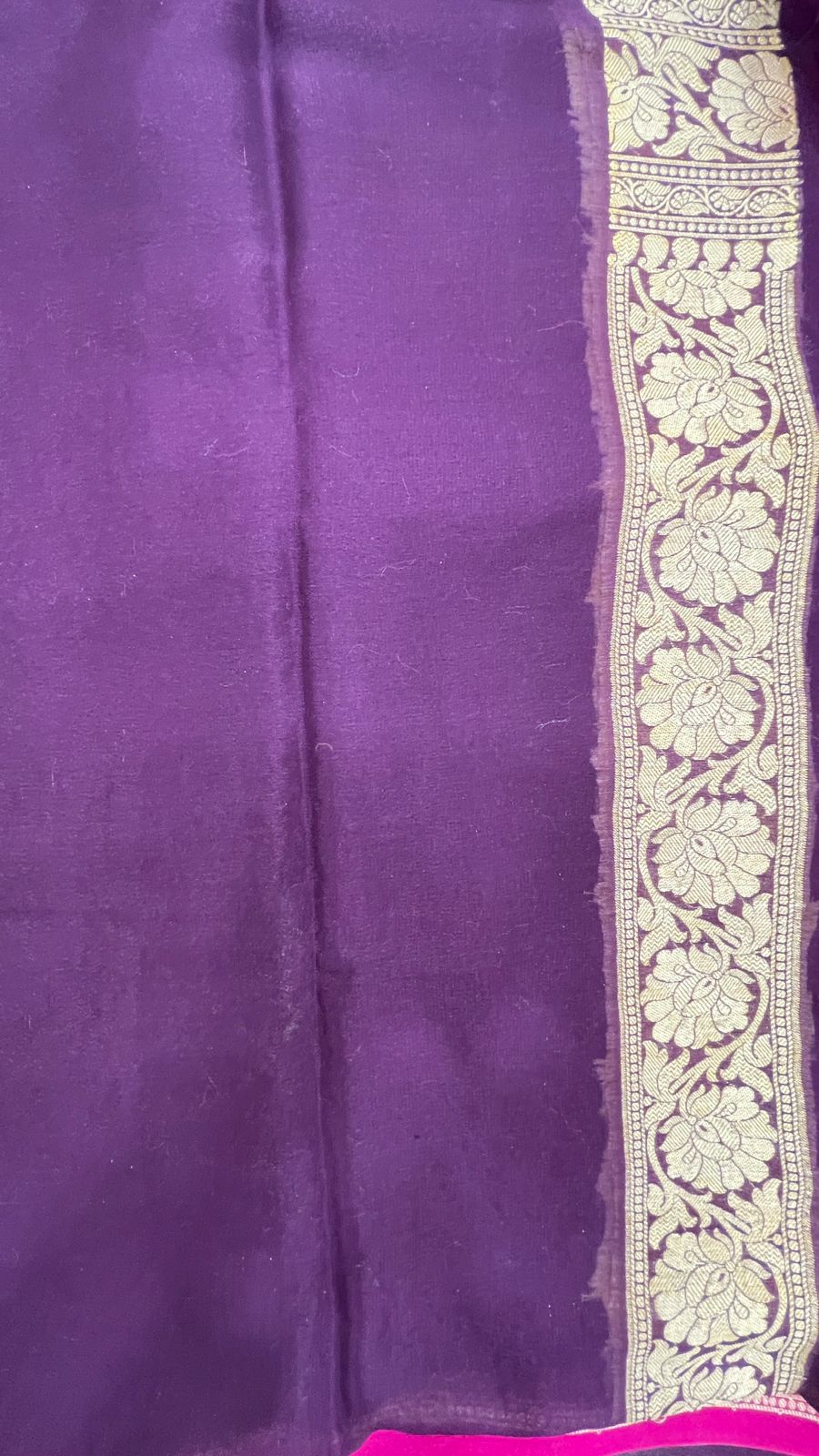 Faishana Pure Handloom Magenta Chiffon Bandhej Zari Jaal with Contrast Violet Zari Border and Violet Blouse