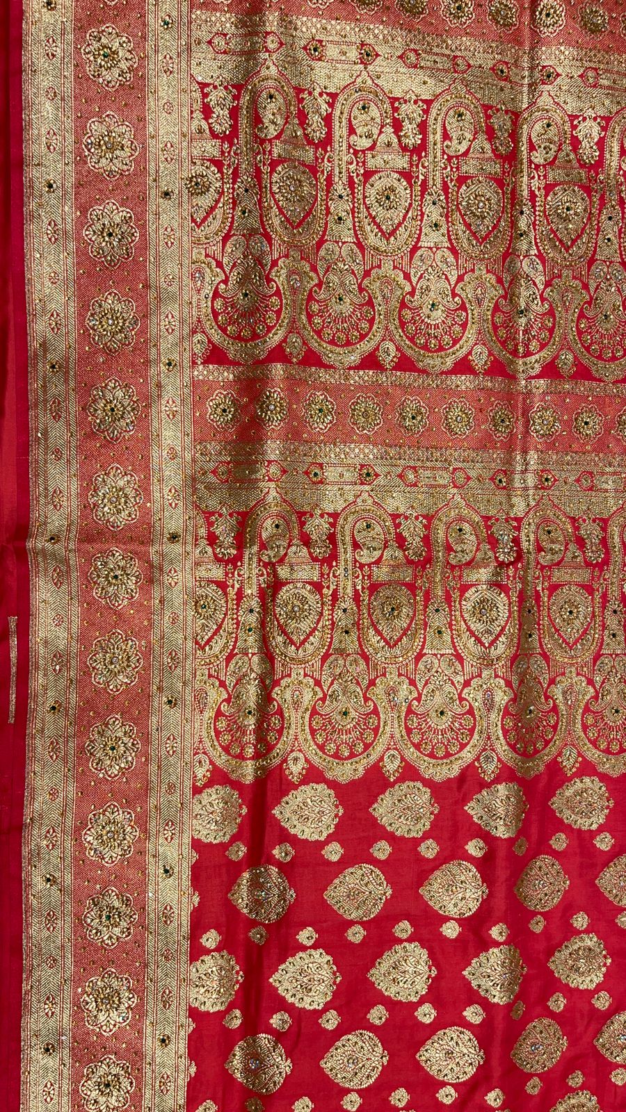 Faishana Presents Peach Stone Work Golden Zari Boota Zari Border Banarasi Saree with Peach Blouse