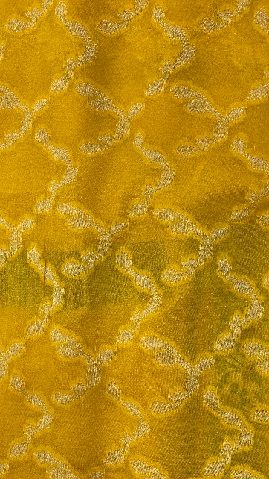 Faishana Pure Handloom Yellow Chiffon Gold Zari Jaal with Floral Mina Jaal Anchal and Tilfi Zari Border with Yellow Blouse