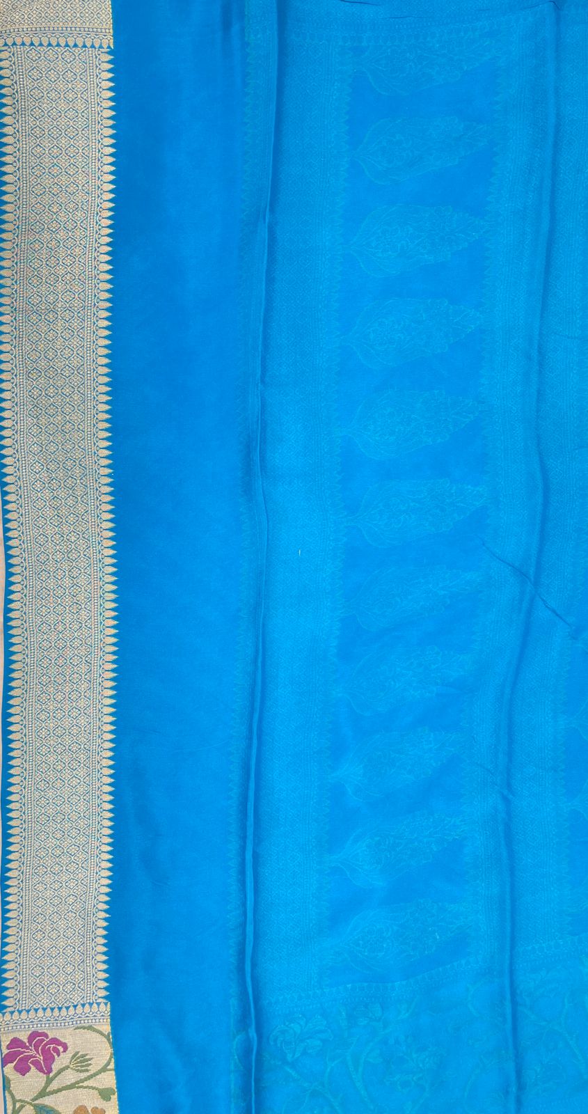 Faishana Pure Handloom Blue Chiffon Resham Zari Zig-Zag with Tilfi Mina Jaal Skirt Zari Border with Blue Blouse
