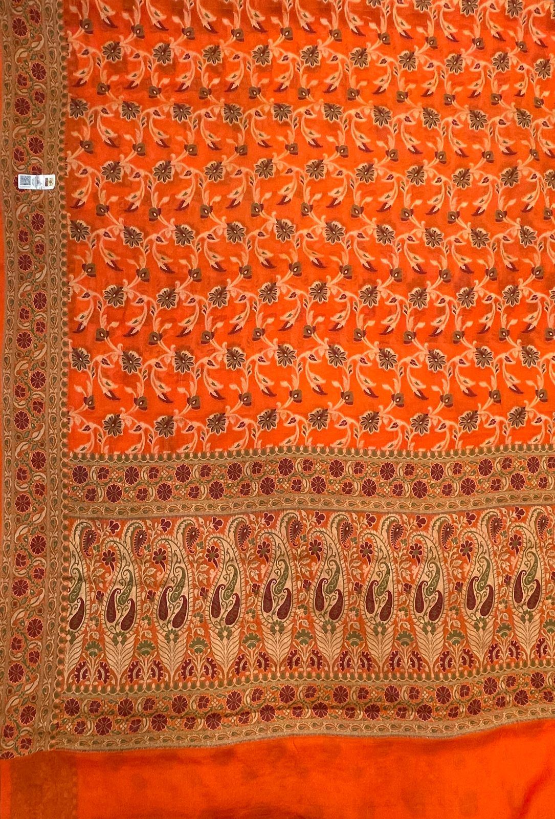 Faishana Pure Handloom Orange Chiffon Resham Zari Tilfi Mina Jaal with Minakari Paisley Zari Anchal and Minakari Border with Orange Blouse