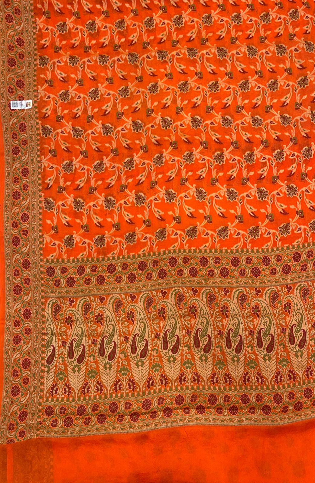 Faishana Pure Handloom Orange Chiffon Resham Zari Tilfi Mina Jaal with Minakari Paisley Zari Anchal and Minakari Border with Orange Blouse