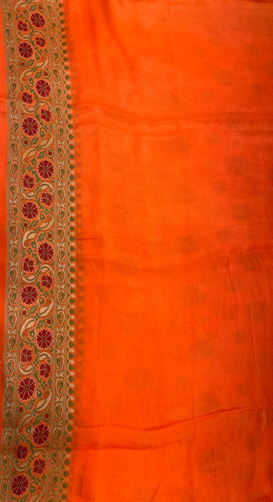Faishana Pure Handloom Orange Chiffon Resham Zari Tilfi Mina Jaal with Minakari Paisley Zari Anchal and Minakari Border with Orange Blouse