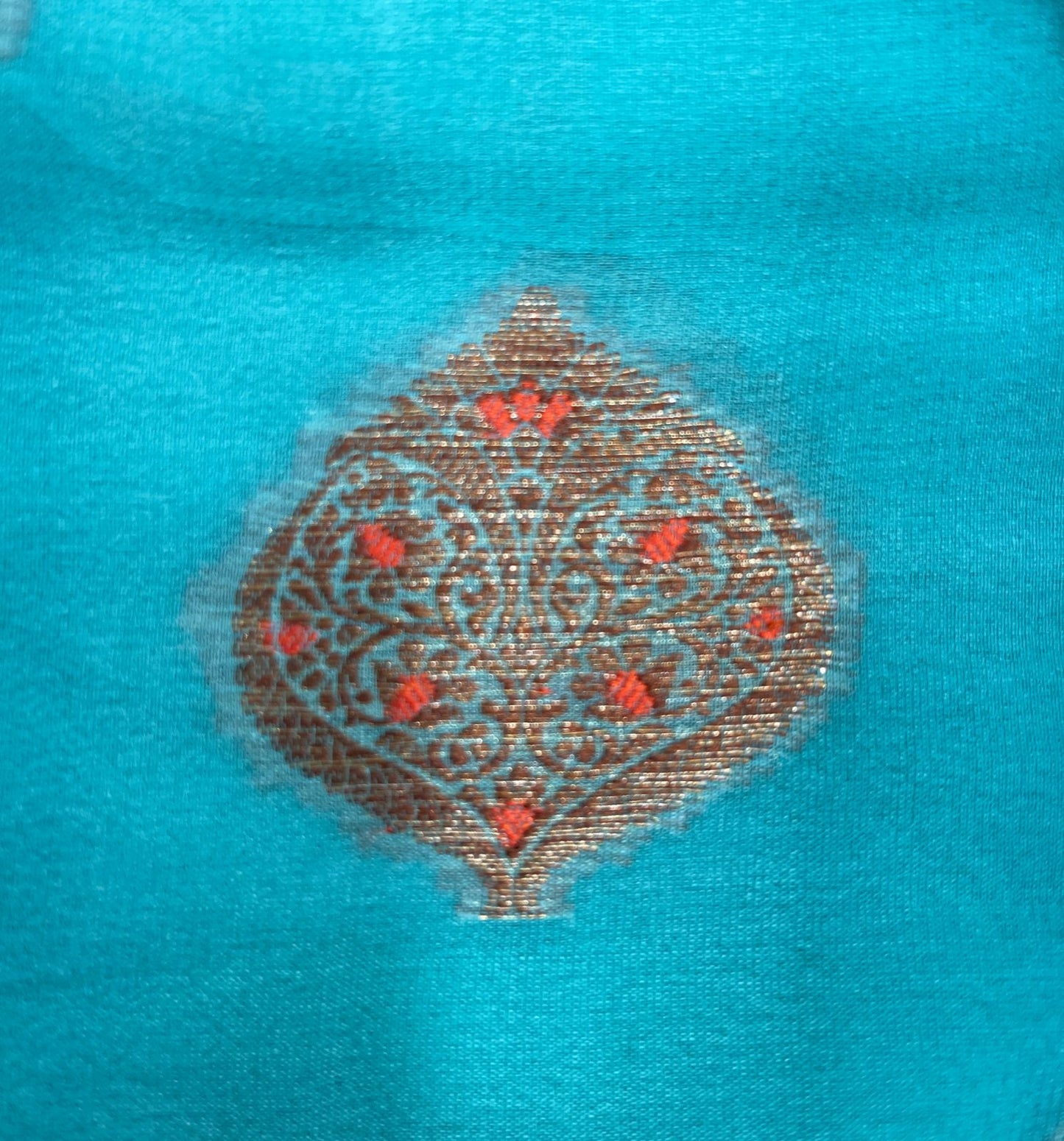 Faishana Pure Handloom Sea Green Chiffon Floral Mina Copper Zari Booti with Paisley Mina Zari Border with Sea Green Blouse 