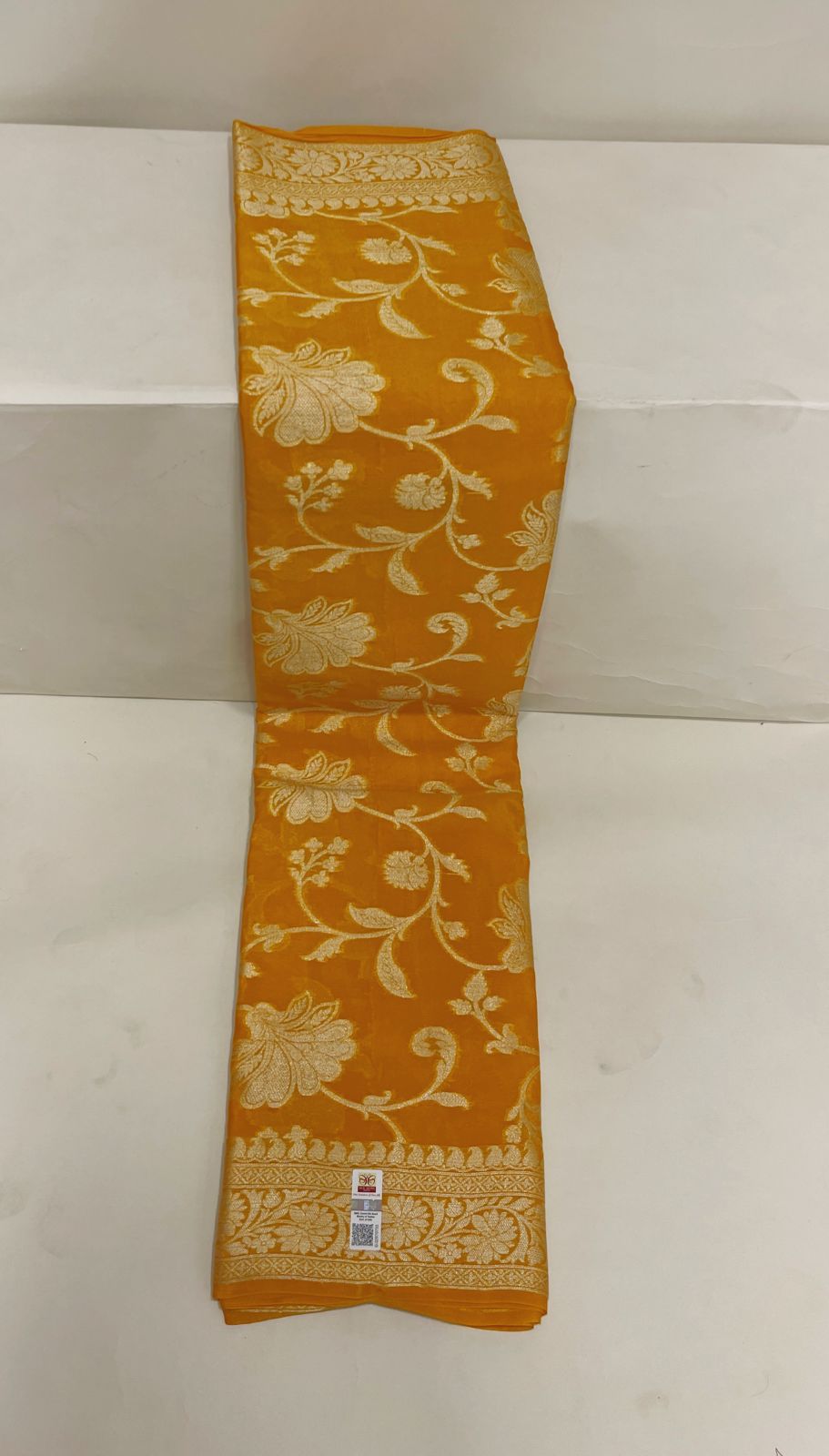 Faishana Pure Handloom Yellow Chiffon Floral Golden Zari Boota Jaal with Banarasi Zari Border and Yellow Blouse