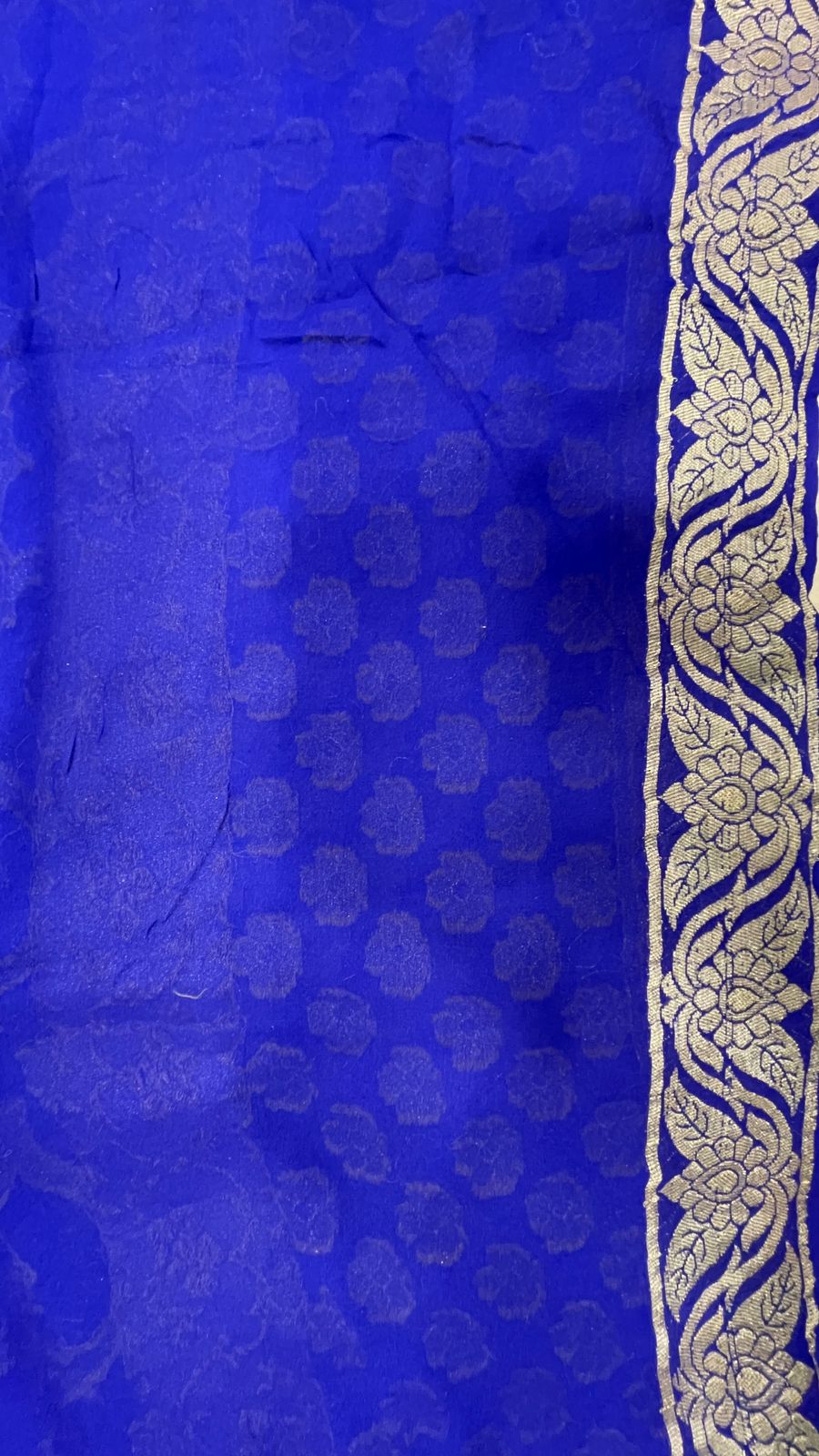 Faishana Pure Handloom Blue Chiffon Koniya Zari Geometrical Jaal with Skirt Zari Border with Blue Blouse