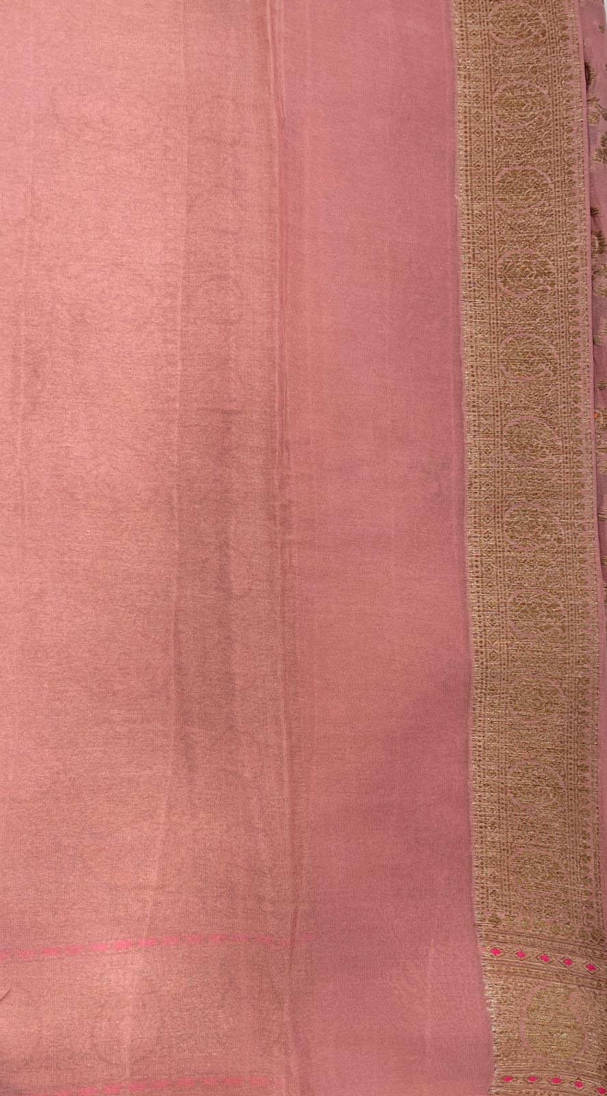 Faishana Pure Handloom Peach Chiffon Floral Copper Zari Mina Stripe Jaal Booti with Paisley Mina Zari Border and Peach Blouse