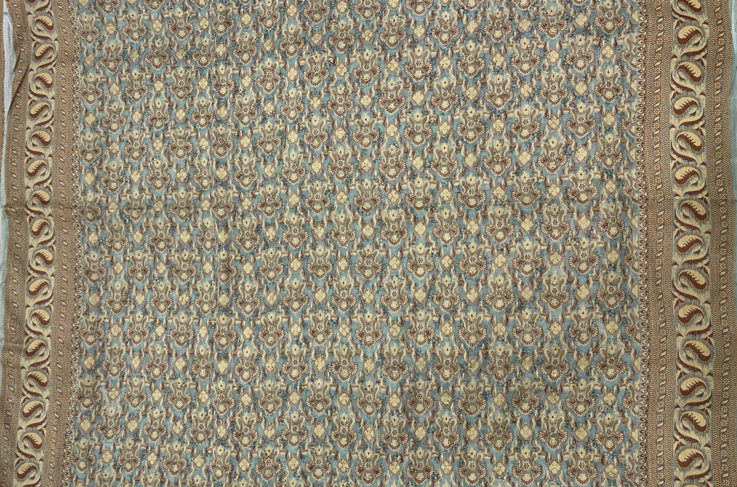 Faishana Pure Handloom Pistachio Chiffon Floral Digital Print Boota with Paisley Copper Zari Border and Pistachio Blouse